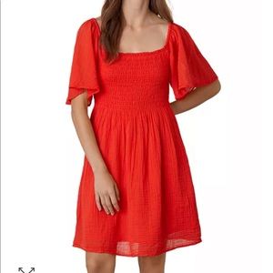 Velvet by Graham & Spencer Esme Smocked Cotton Dress Red Size L NWT